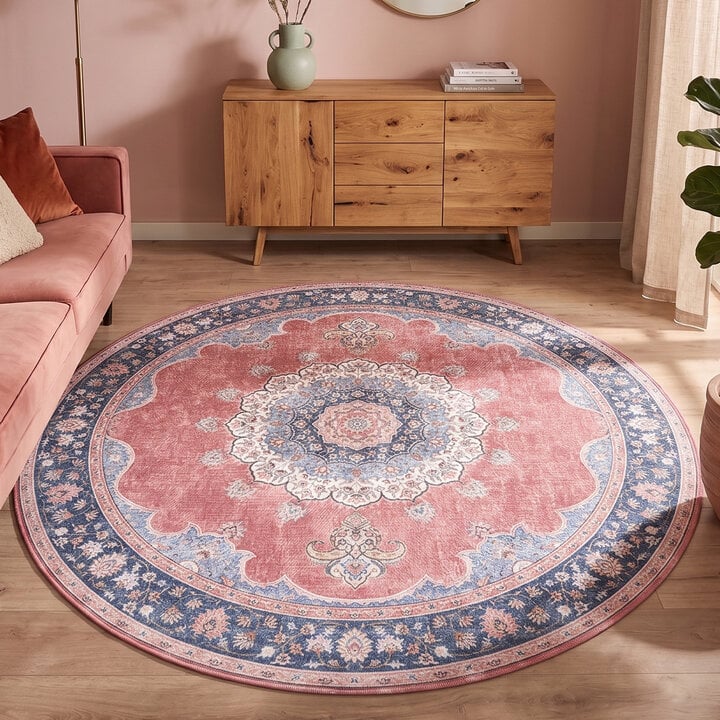 Teppich Vintage Rund - Lily Medaillon Rot Rosa
