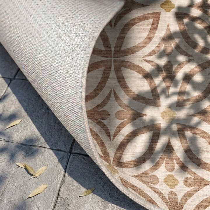 Geometrischer Outdoor Teppich - Mosaic Petal Terra