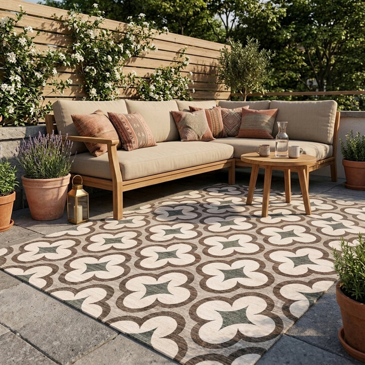Geometrischer Outdoor Teppich - Mosaic Clover Grün