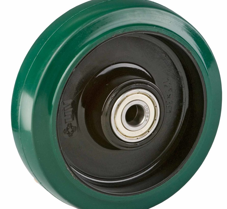 Kolo 200 mm, elastična guma, kroglični ležaj, izvrtina osi 20 mm, 400 kg, Šifra 2-040-40K