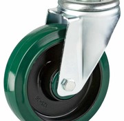 LIV SYSTEMS Rueda giratoria 100 mm, goma elástica, agujero pasante 12,5 mm, 150 kg