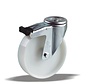 Estándar Rueda giratoria con freno + rueda de polipropileno macizo Ø150 x W46mm para 250kg Prod ID: 34604
