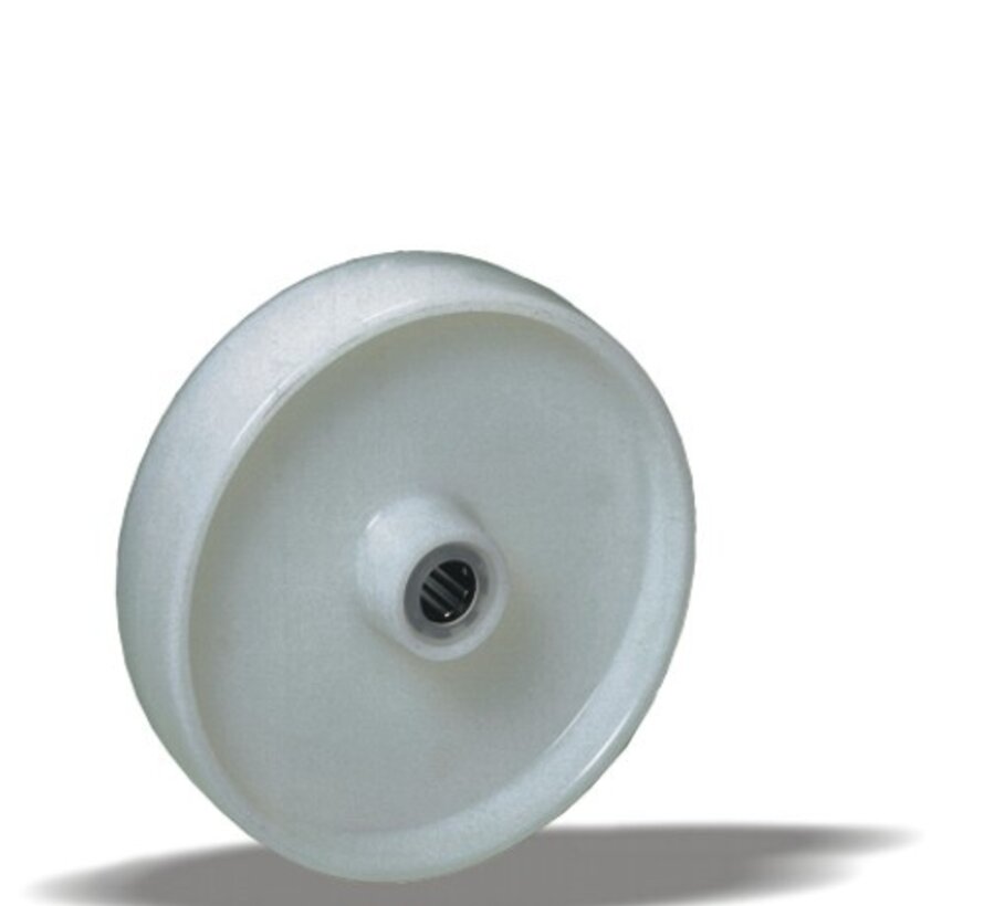 Kolo 100 mm, poliamid, kroglični ležaj, izvrtina osi 12 mm, 200 kg, Šifra 2-682-20K, belo platišče kolesa