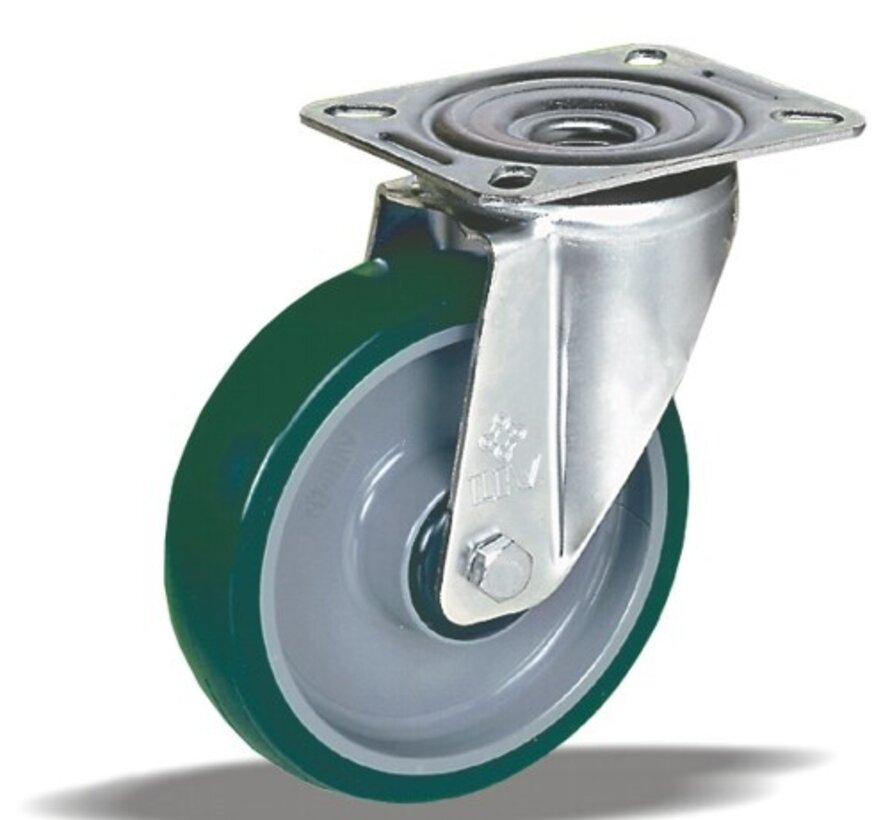stainless steel Swivel castor + injection-moulded polyurethane tread Ø160 x W50mm for  300kg Prod ID: 41714