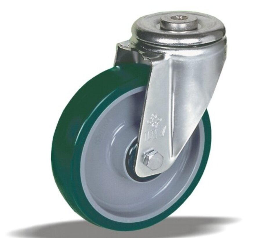 Stainless steel swivel castor 160 mm, polyurethane, ball bearing, bolt hole 12.5 mm, 300 kg, Art. 2-054-32K
