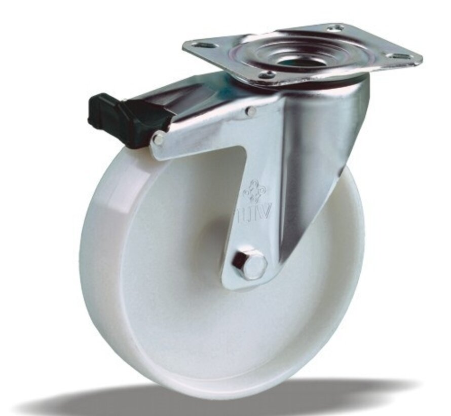 stainless steel Swivel castor with brake + solid polyamide wheel Ø100 x W35mm for  200kg Prod ID: 41295