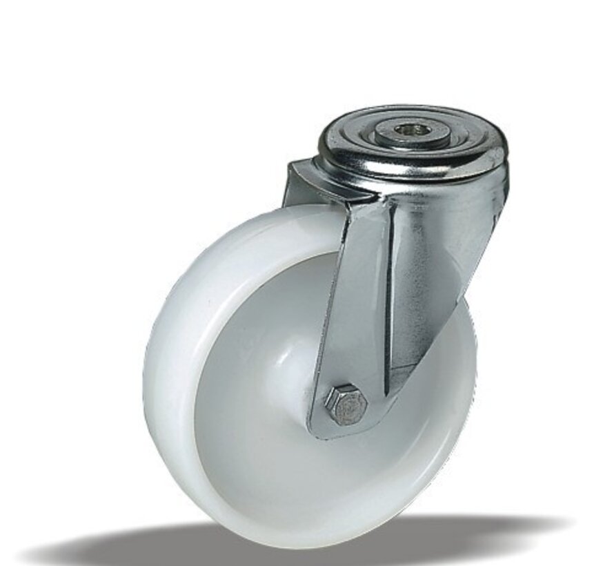 Vrtljivo kolo 150 mm iz nerjavnega jekla, poliamid, drsni ležaj, pritrdilna luknja 12,5 mm, 300 kg, Šifra 2-768 L12
