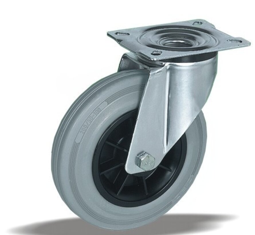 acier inoxydable roulette + pneu en caoutchouc gris Ø100 x W32mm pour 80kg Prod ID: 41495
