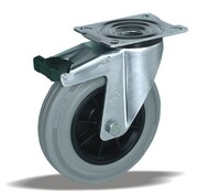 LIV SYSTEMS Roulette pivotante avec frein + pneu en caoutchouc gris Ø125 x W37mm pour 130kg