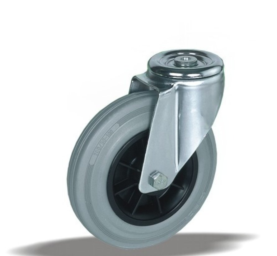acero inoxidable Rueda giratoria + neumático de goma gris Ø200 x W50mm para 230kg Prod ID: 41934