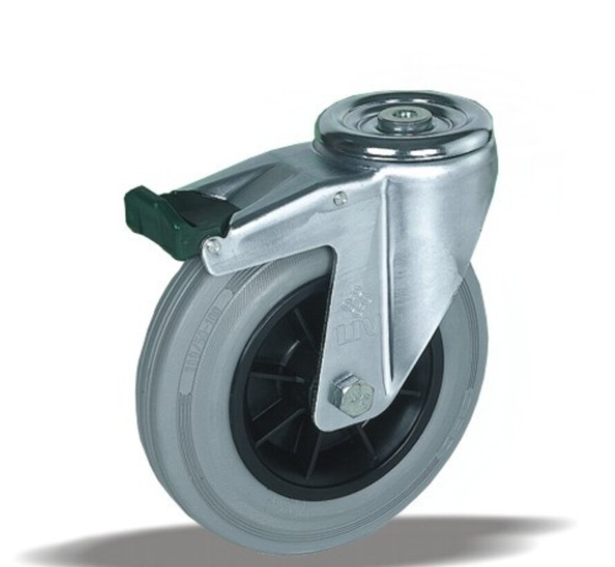 acier inoxydable Roulette pivotante avec frein + pneu en caoutchouc gris Ø80 x W30mm pour 65kg Prod ID: 41553