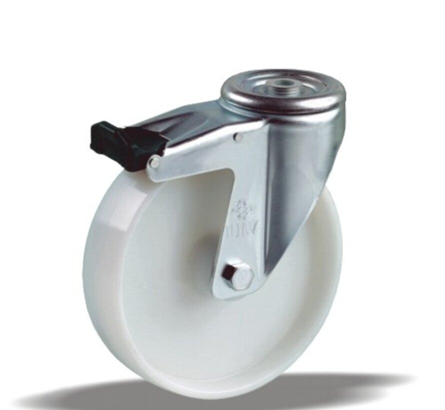 Standard Roulette pivotante avec frein + Roue en polyamide solide Ø80 x W35mm pour 150kg Prod ID: 34704