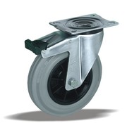 LIV SYSTEMS Roulette pivotante avec frein + pneu en caoutchouc gris Ø200 x W50mm pour 230kg
