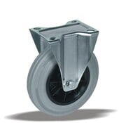 LIV SYSTEMS Bockrolle 100 mm, Gummi grau, Gleitlager, Platte 105x85 mm, 80 kg