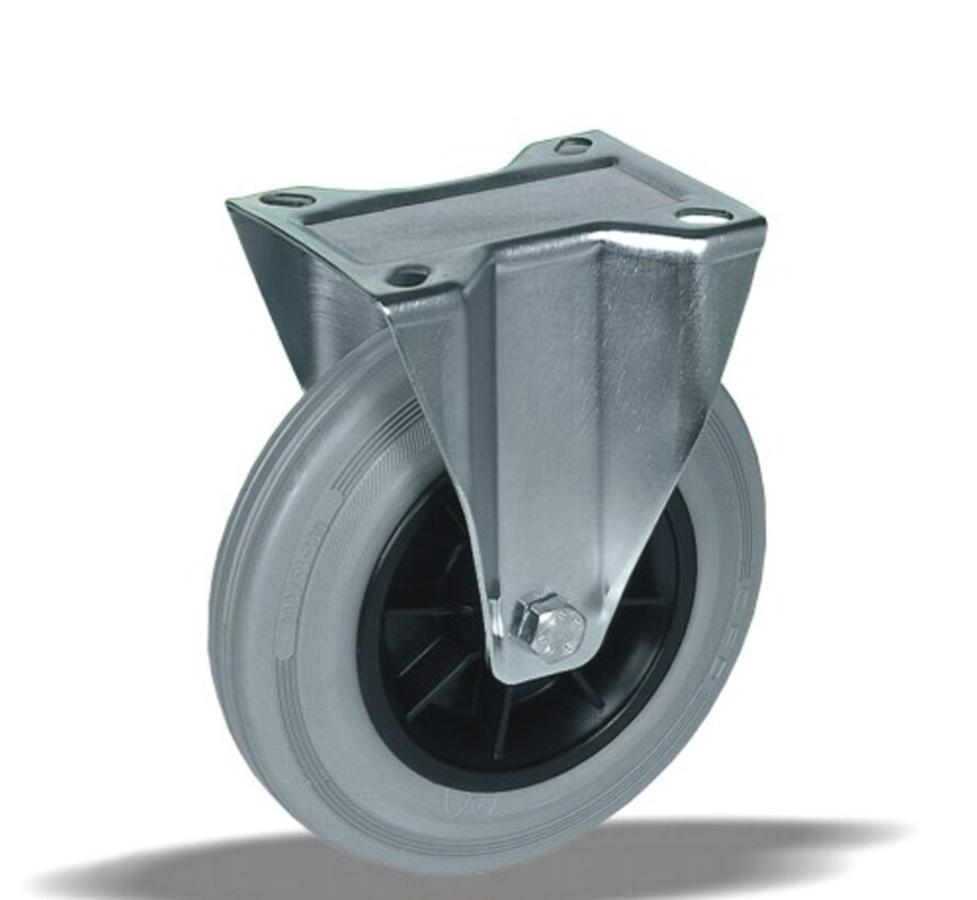 Fixed castor 125 mm, grey rubber, roller bearing, plate 105x85 mm, 130 kg, Art. 2-953 ISO