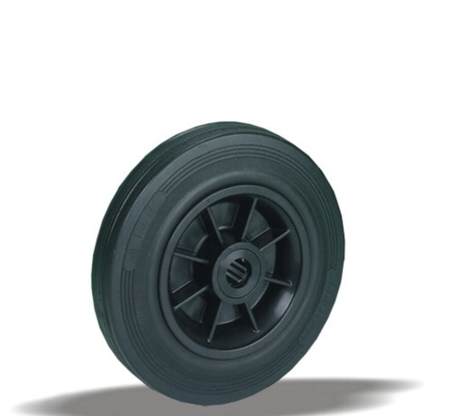 Kolo 200 mm, črna guma, drsni ležaj, izvrtina osi 20 mm, 230 kg, Šifra 2-948 ISO