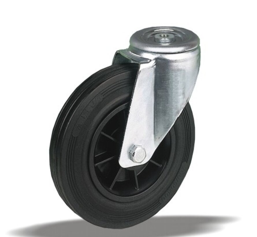 standard Swivel transport castor + black rubber tyre Ø125 x W37mm for  130kg Prod ID: 34145
