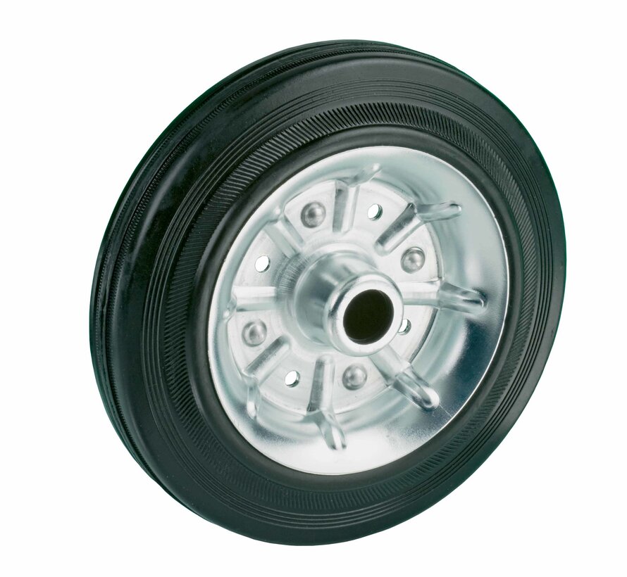 Rad 125 mm, Gummi schwarz, Gleitlager, Achsloch 15 mm, 130 kg, Art. 2-197 ISO