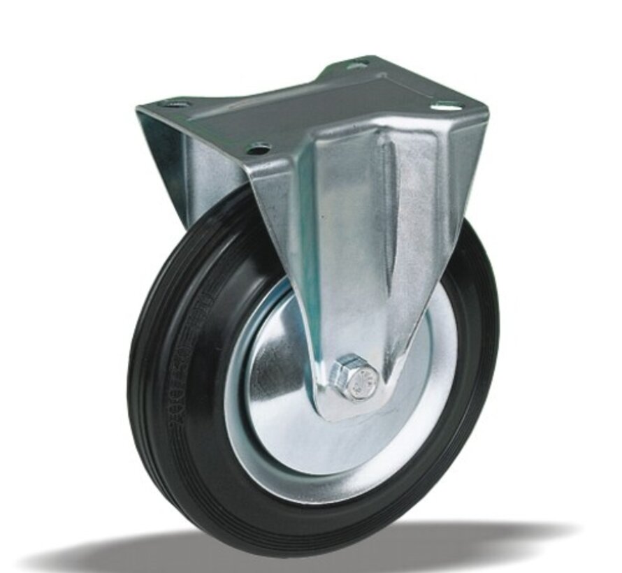 standard fixed transport castor + black rubber tyre Ø150 x W40mm for  170kg Prod ID: 55359