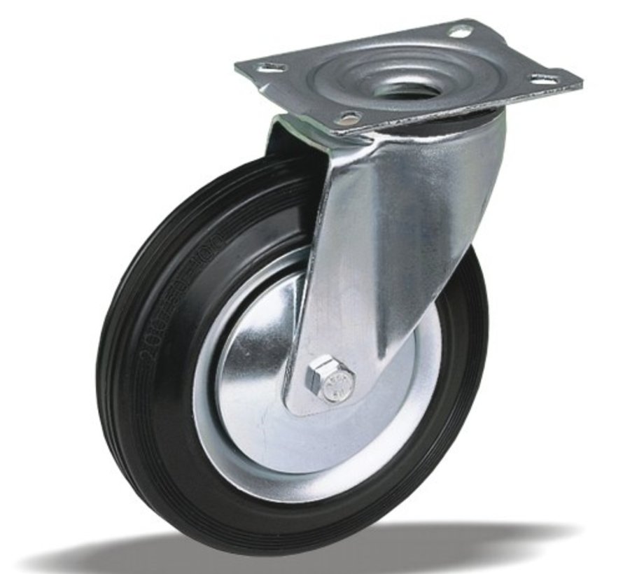 standard Swivel transport castor + black rubber tyre Ø80 x W30mm for  65kg Prod ID: 62389