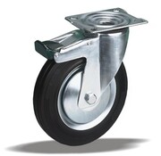 LIV SYSTEMS Swivel transport castor with brake + black rubber tread Ø80 x W30mm for 65kg