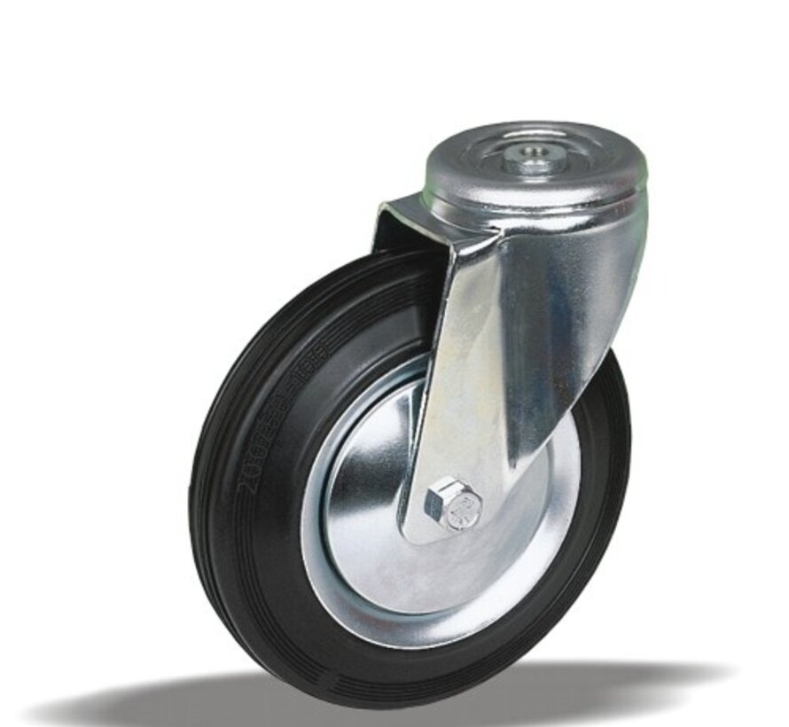 Swivel transport castor + black rubber tread Ø160 x W40mm for 180kg Prod ID: 34035