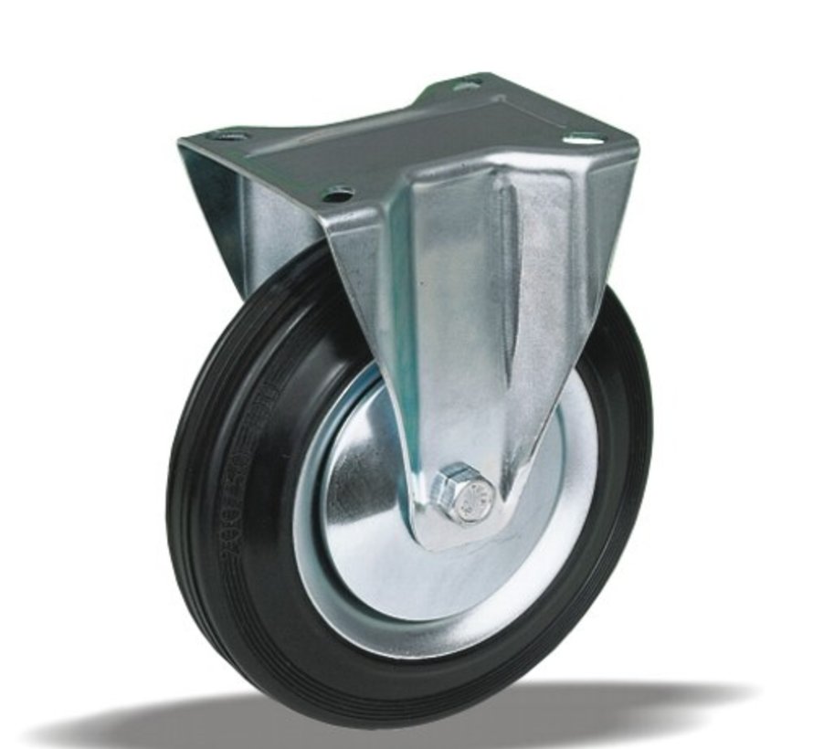 Fiksno transportno kolo 80 mm, črna guma, valjčni ležaj, plošča 105x85 mm, 65 kg, Šifra 2-588 ISO