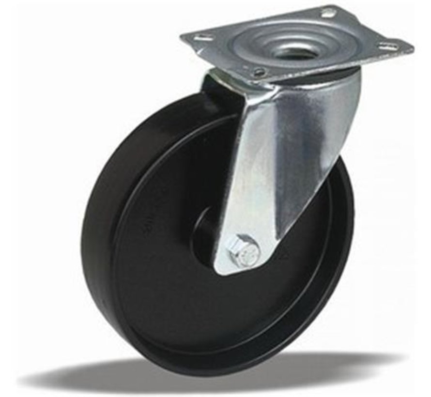 Vrtljivo kolo 80 mm, polipropilen, valjčni ležaj, plošča 105x85 mm, 100 kg, Šifra 2-660 ISO, črno platišče kolesa