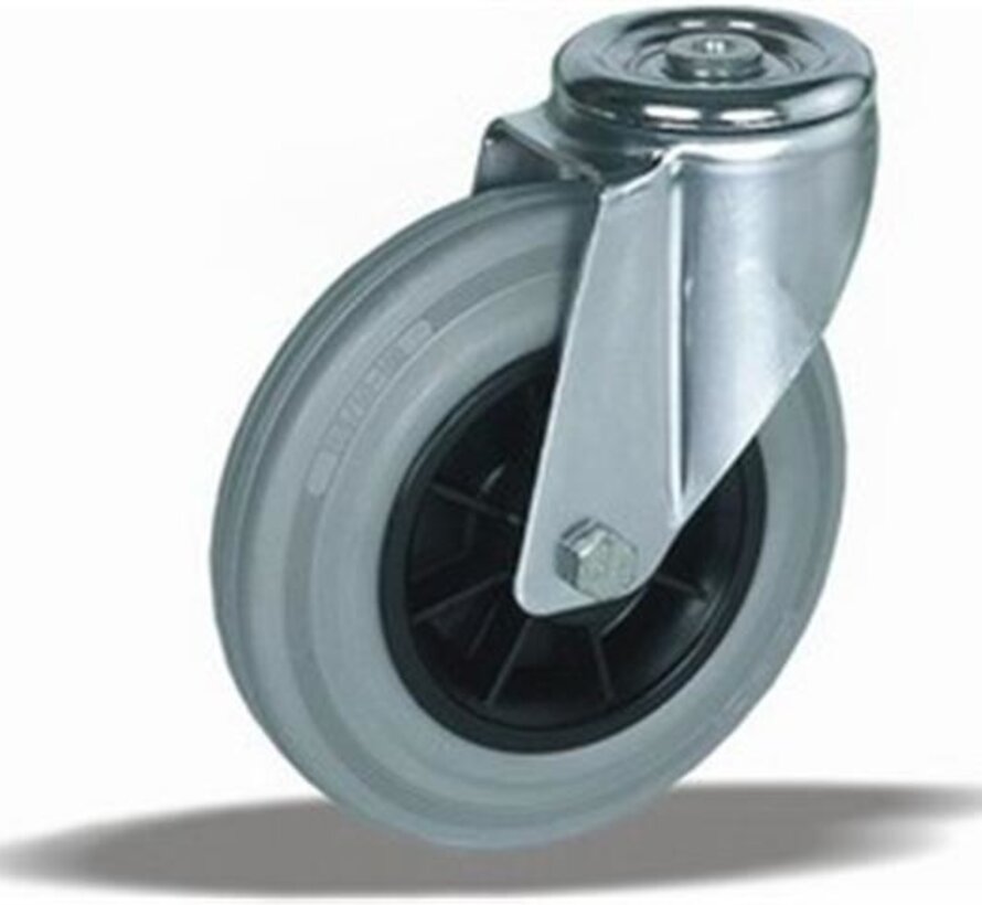 Swivel castor + grey rubber tread Ø180 x W50mm for 200kg Prod ID: 39574