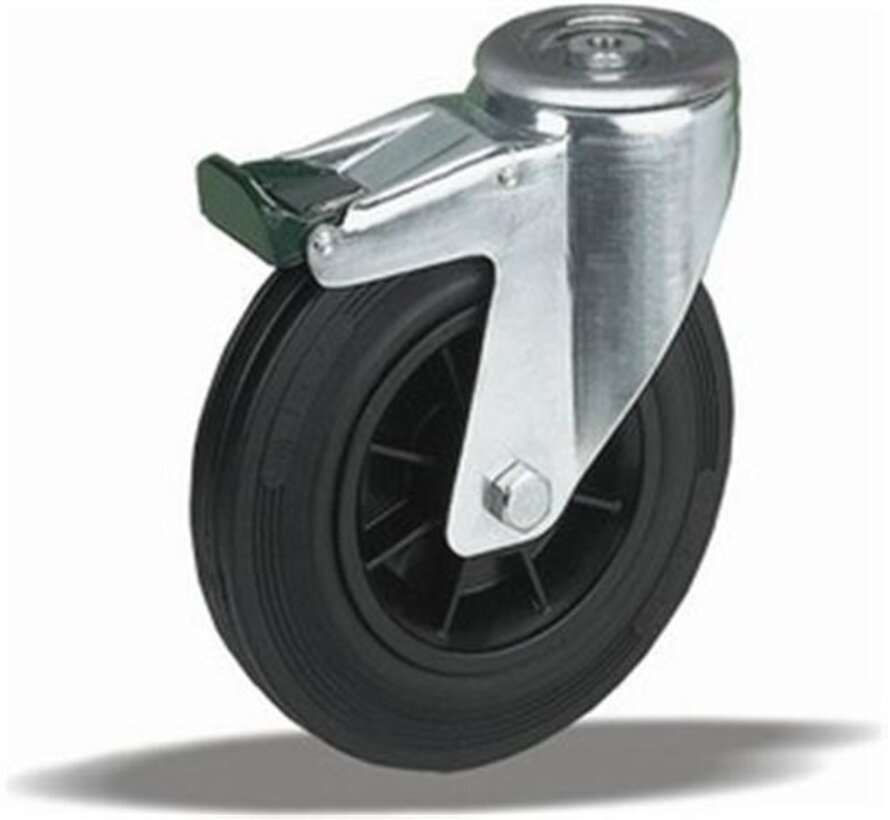 Vrtljivo transportno kolo z zavoro 150 mm, črna guma, drsni ležaj, pritrdilna luknja 12,5 mm, 170 kg, Šifra 2-989 L12