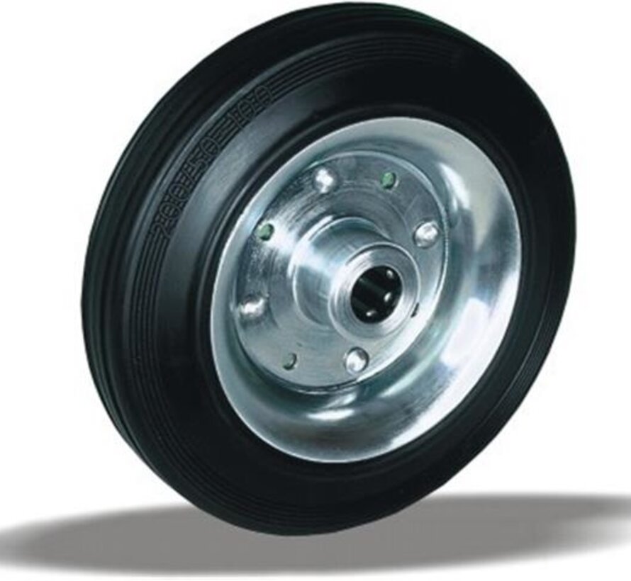 Wheel 225 mm, black rubber, roller bearing, axle hole 20 mm, 250 kg, Art. 2-173