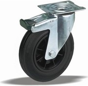 LIV SYSTEMS Swivel transport castor with brake + black rubber tread Ø200 x W50mm for 230kg