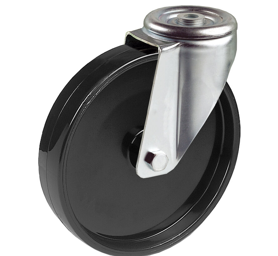 Vrtljivo kolo 80 mm, polipropilen, valjčni ležaj, pritrdilna luknja 12,5 mm, 100 kg, Šifra 2-755 L12, črno platišče kolesa