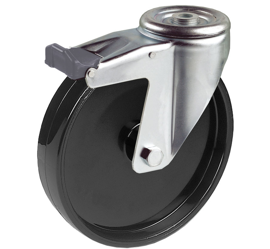 standard Swivel castor with brake + solid polypropylene wheel Ø80 x W35mm for  100kg Prod ID: 34504