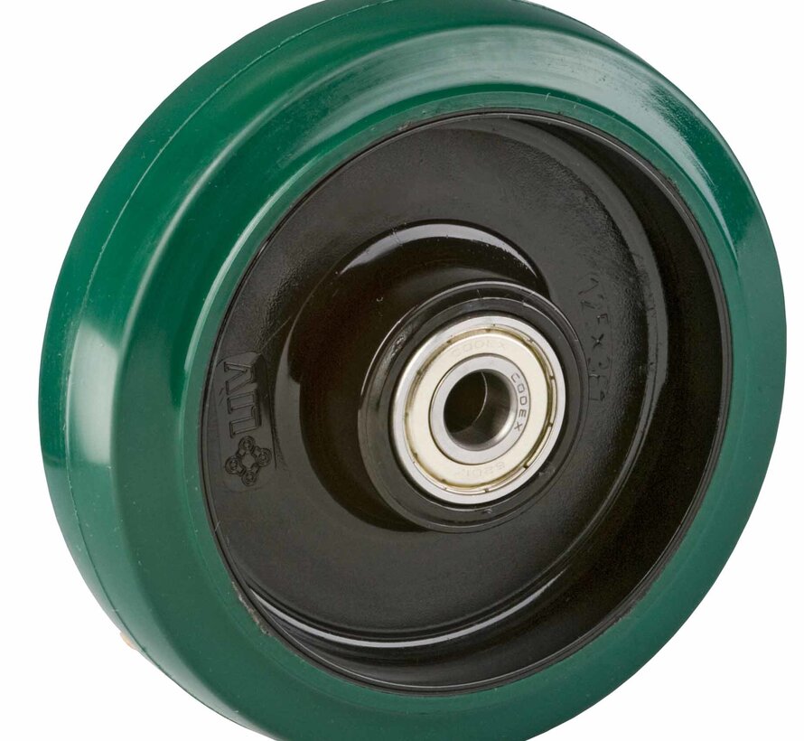 Stainless steel wheel 125 mm, elastic rubber, ball bearing, axle hole 12 mm, 200 kg, Art. 2-040-25K