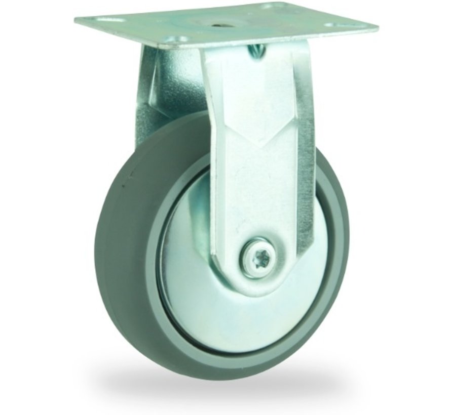 Institutional fixed castor 100 mm, TPE, ball bearing, plate 60x60 mm, 70 kg, Art. 2-7PS-20K