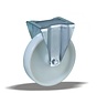 Heavy duty fixed castor 200 mm, polyamide, plain bearing, plate 140x110 mm, 500 kg, Art. 2-737 ISO, wheel centre white