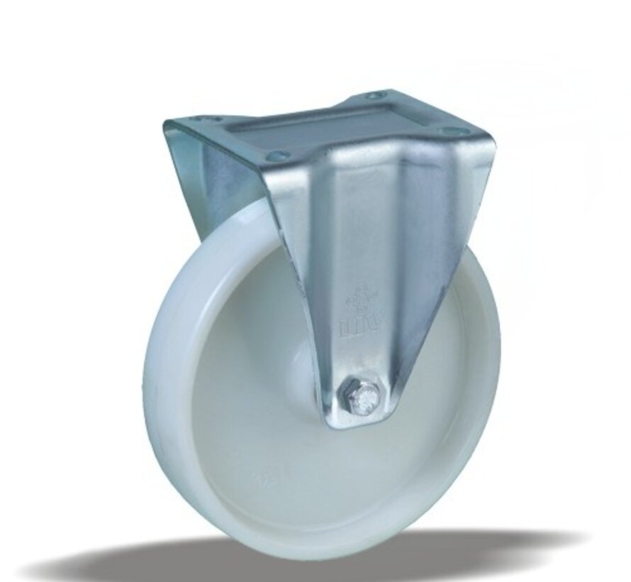 Fixed castor + solid polyamide wheel Ø200 x W44mm for 500kg Prod ID: 56585