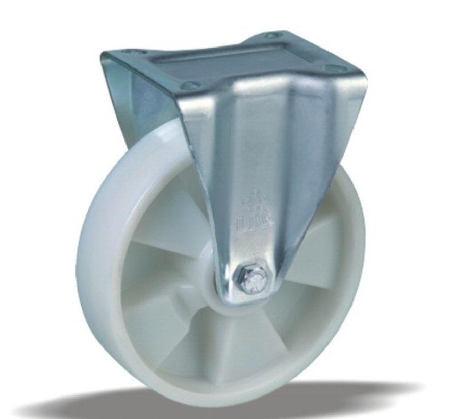 Fixed castor + solid polyamide wheel Ø200 x W50mm for 500kg Prod ID: 22830