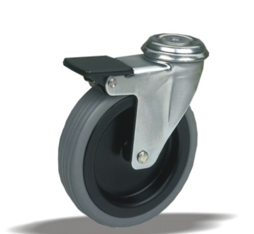 furniture Swivel castor with brake + rubber tyre Ø100 x W25mm for  60kg Prod ID: 39135