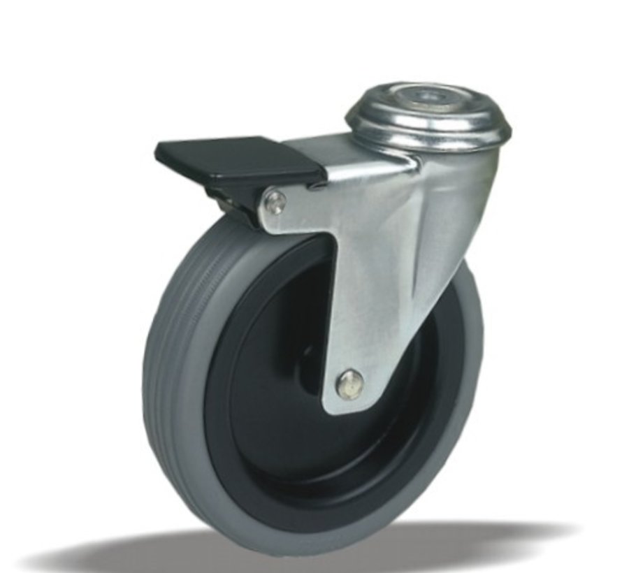 Swivel castor with brake +  rubber tread Ø100 x W25mm for 60kg Prod ID: 39135