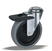LIV SYSTEMS Furniture swivel castor with brake 75 mm, rubber, plain bearing, 50 kg