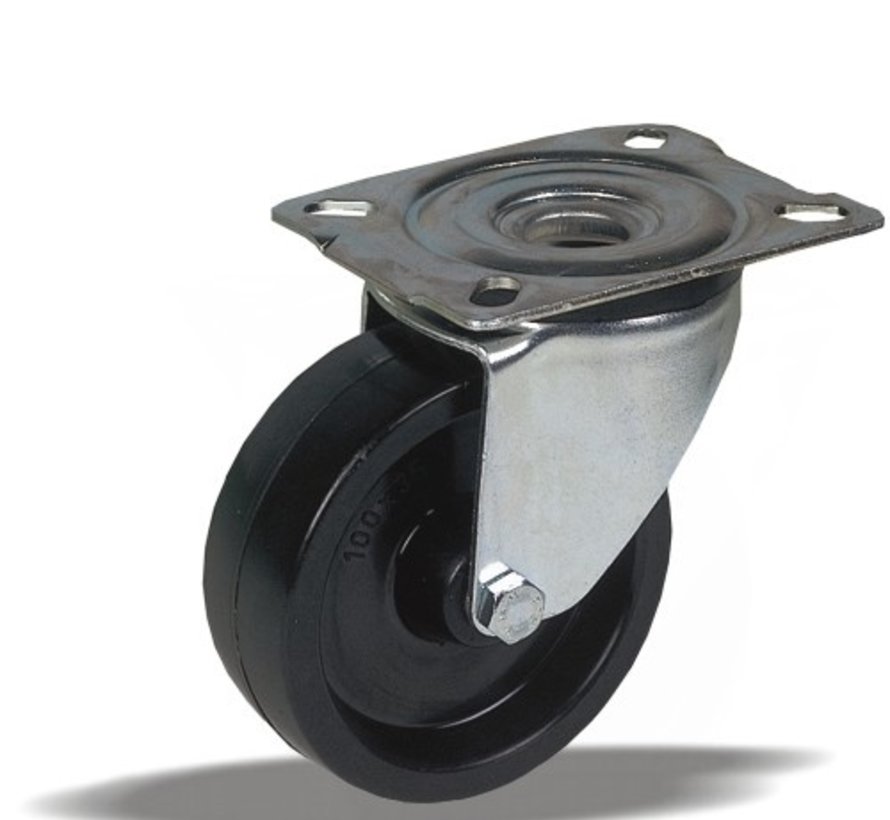 Swivel castor + solid heat resistant polyamide wheel Ø100 x W35mm for 170kg Prod ID: 44912