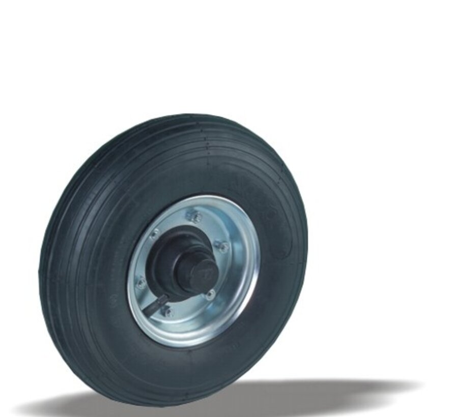 para suelos rugosos rueda + neumático de goma negro Ø350 x W100mm para 300kg Prod ID: 22899