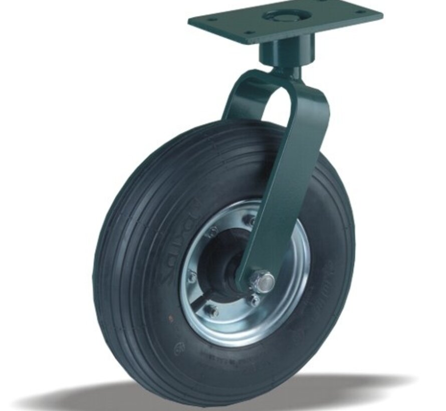 for rough floors Swivel castor + black rubber tyre Ø350 x W100mm for  300kg Prod ID: 22950