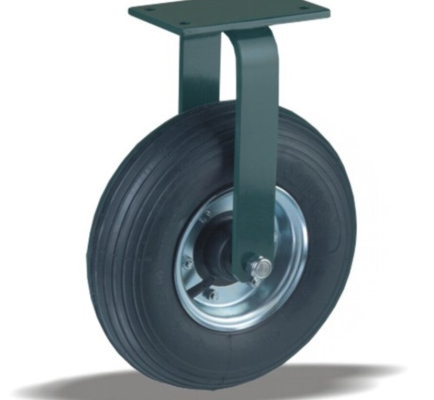 Rueda fija 350 mm, goma negra, rodamiento de bolas, platina 190x120 mm, 300 kg, Ref. 2-239
