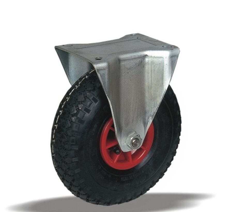 Rueda fija 220 mm, neumático, rodamiento de rodillos, platina 175x140 mm, 150 kg, Ref. 2-265 ISO