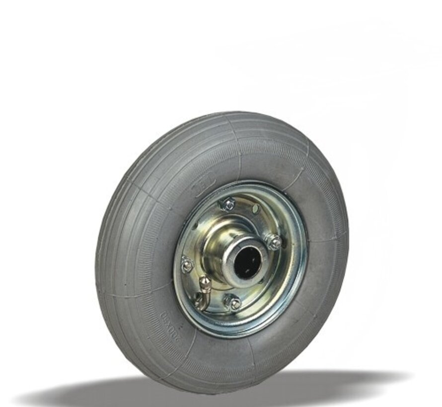 Wheel 200 mm, pneumatic tyre, roller bearing, axle hole 20 mm, 75 kg, Art. 2-512 ISO