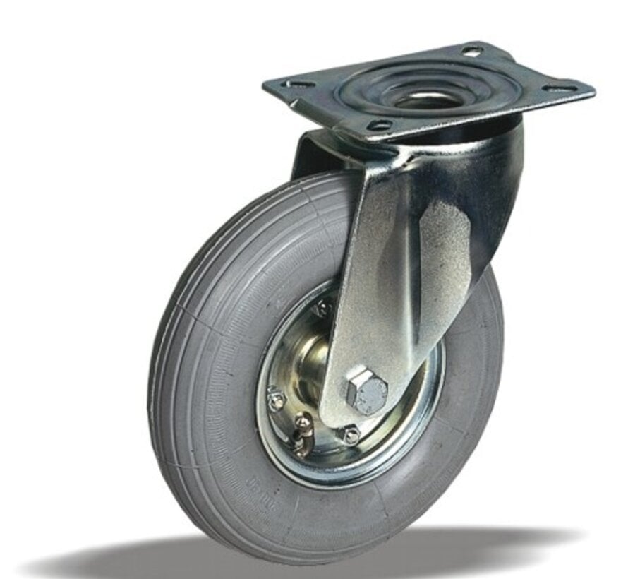 Rueda giratoria 200 mm, neumático, rodamiento de rodillos, platina 135x110 mm, 75 kg, Ref. 2-611 ISO