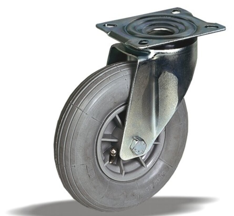 Swivel castor 200 mm, pneumatic tyre, plain bearing, plate 135x110 mm, 60 kg, Art. 2-412 ISO